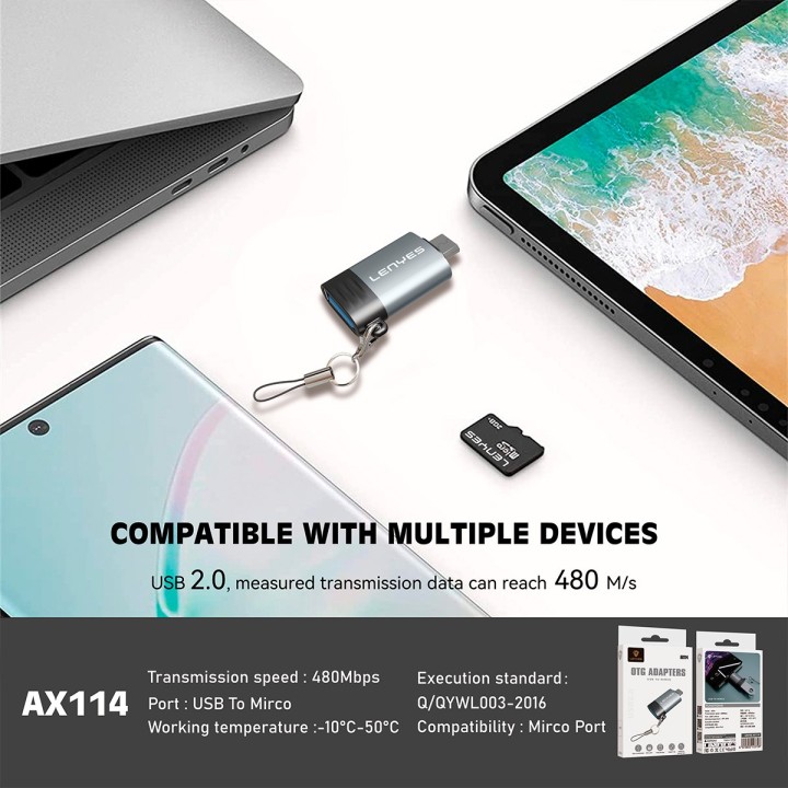 Adaptador OTG Lenyes AX114 – USB a Micro USB – Alta Velocidad