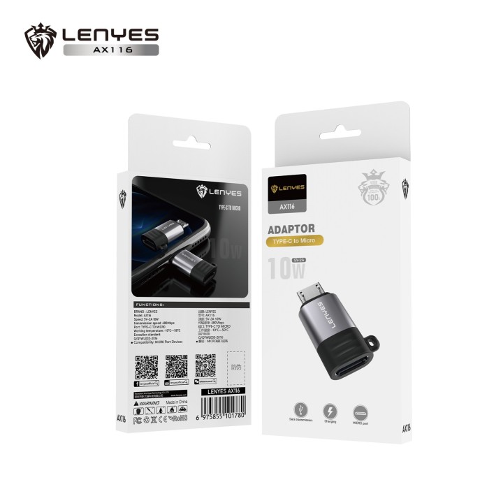 Adaptador OTG Lenyes AX116 – Tipo C a Micro USB