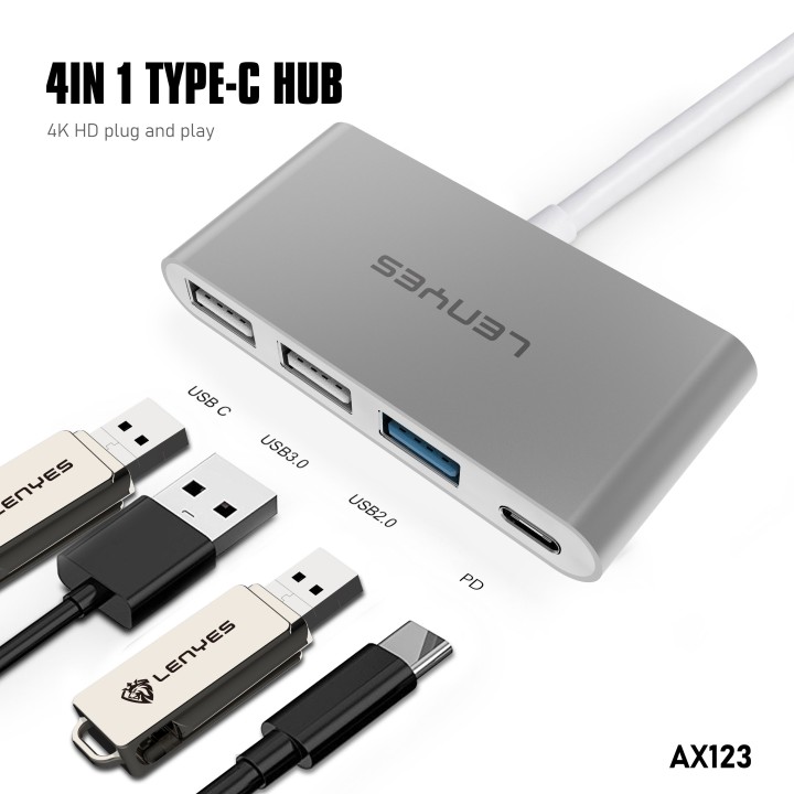 Hub USB-C Lenyes AX123 – 4 en 1 – USB 3.0 de Alta Velocidad, Doble