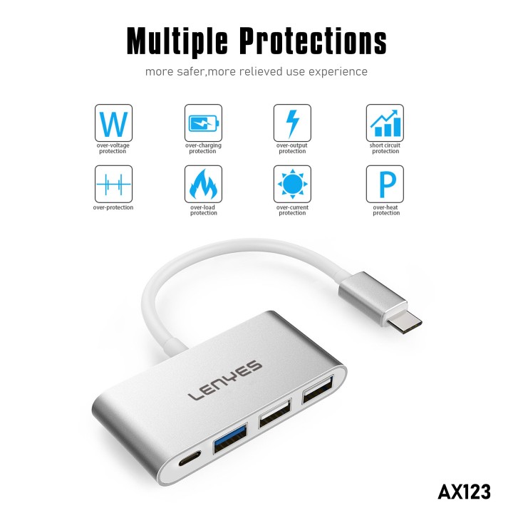 Hub USB-C Lenyes AX123 – 4 en 1 – USB 3.0 de Alta Velocidad, Doble