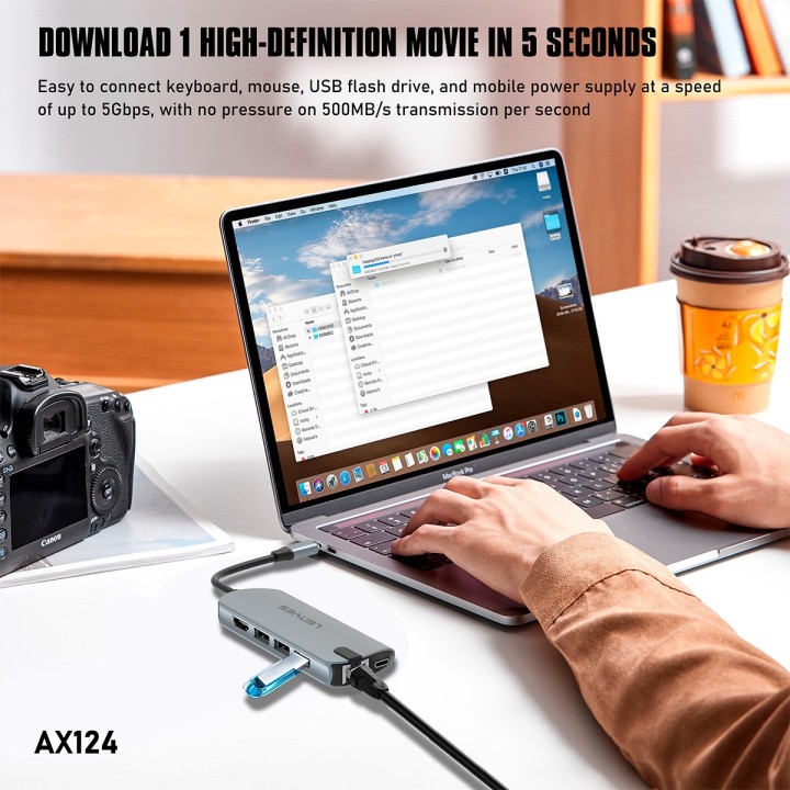 Adaptador Multipuesto Lenyes AX124 – Hub USB-C 8 en 1 – Estación