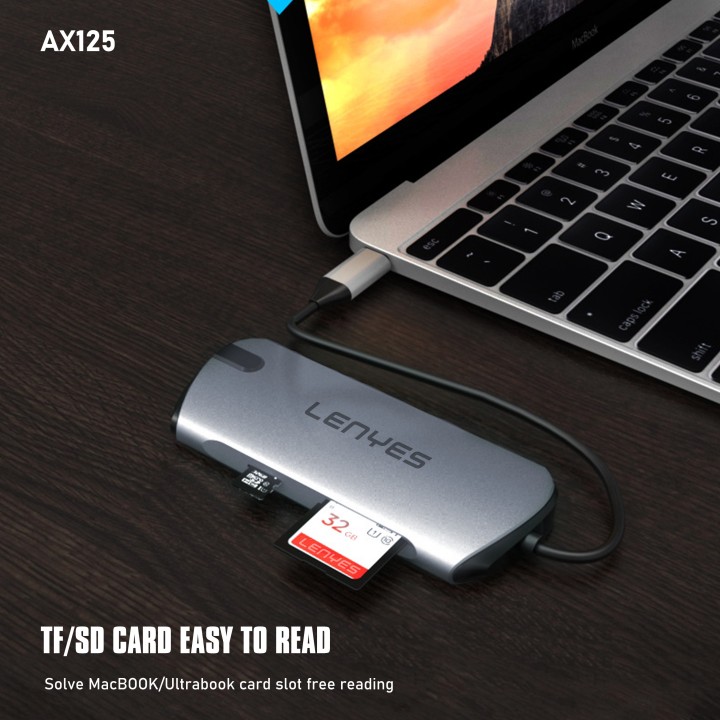 Hub USB-C Lenyes AX125 – 9 en 1 – Estación de Acoplamiento con 4K