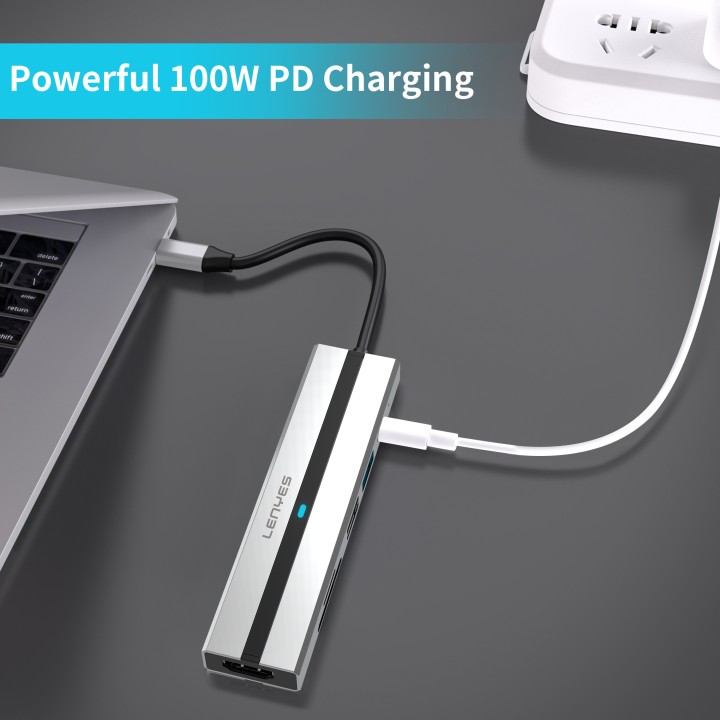 Hub USB-C Lenyes AX128 – 6 en 1 – Adaptador con HDMI 4K, Carga PD