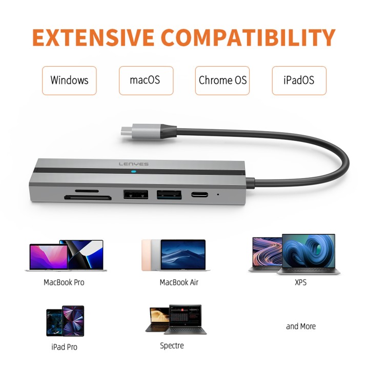 Hub USB-C Lenyes AX128 – 6 en 1 – Adaptador con HDMI 4K, Carga PD