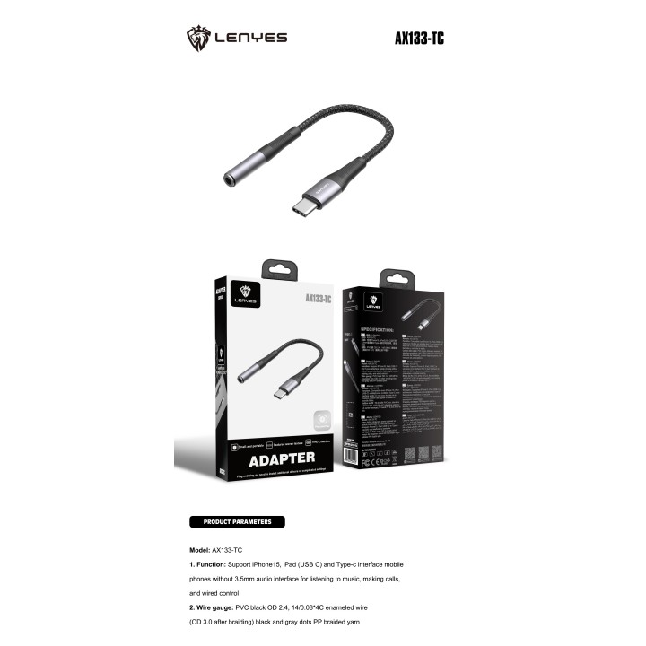 Adaptador de Audio Lenyes AX133i – AX133-I Lightning a Jack 3.5mm