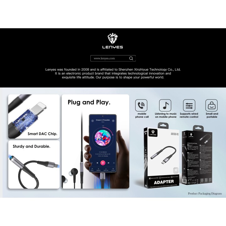 Adaptador de Audio Lenyes AX133i – AX133-I Lightning a Jack 3.5mm