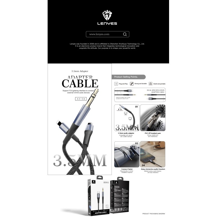 Cable Adaptador de Audio Lenyes AX134-i – Lightning a Jack 3.5mm