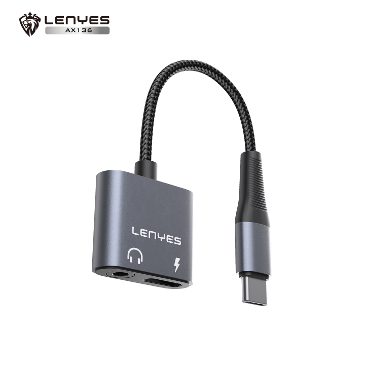 Adaptador de Audio y Carga Lenyes AX136 – 2 en 1 – USB-C a Jack