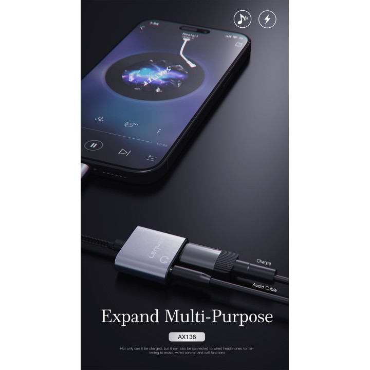Adaptador de Audio y Carga Lenyes AX136 – 2 en 1 – USB-C a Jack