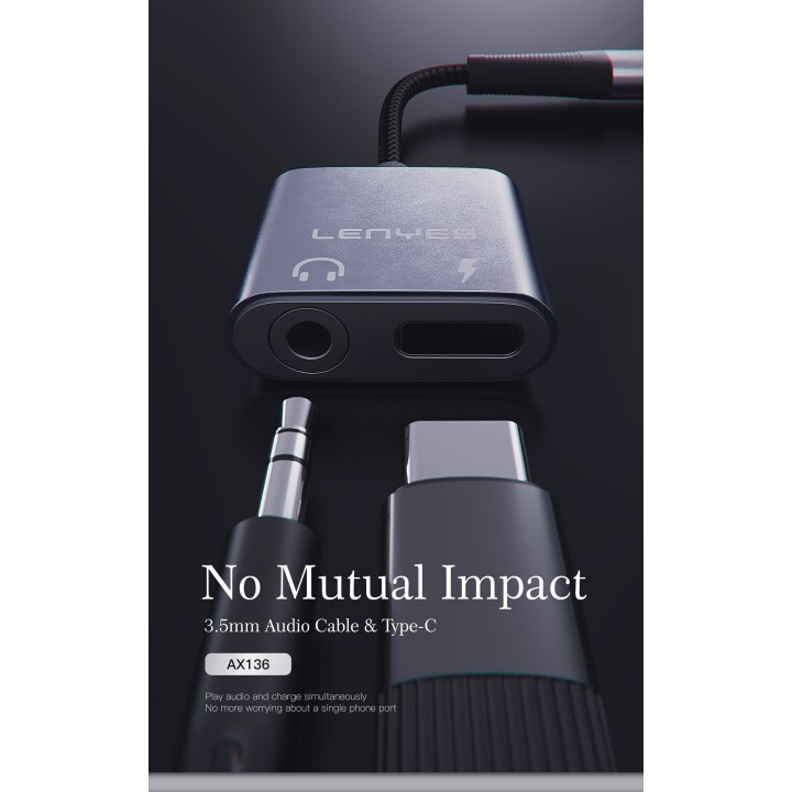 Adaptador de Audio y Carga Lenyes AX136 – 2 en 1 – USB-C a Jack