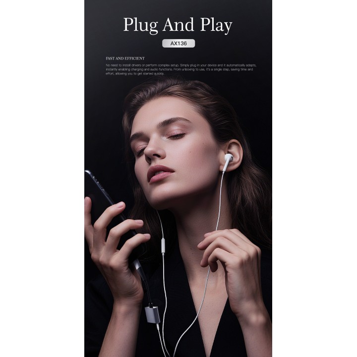 Adaptador de Audio y Carga Lenyes AX136 – 2 en 1 – USB-C a Jack