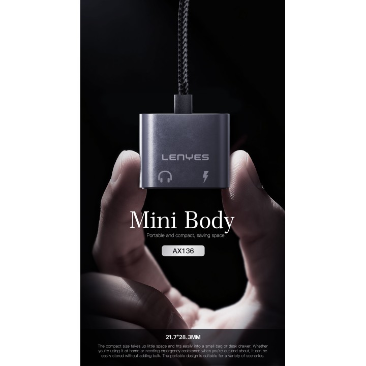 Adaptador de Audio y Carga Lenyes AX136 – 2 en 1 – USB-C a Jack