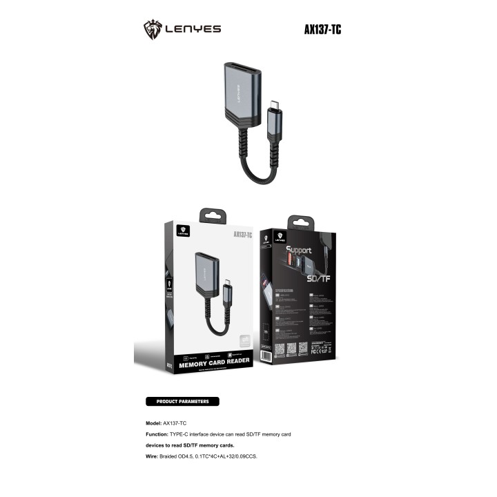 Lector de Tarjetas SD y TF Lenyes AX137-TC – Interfaz USB Tipo-C