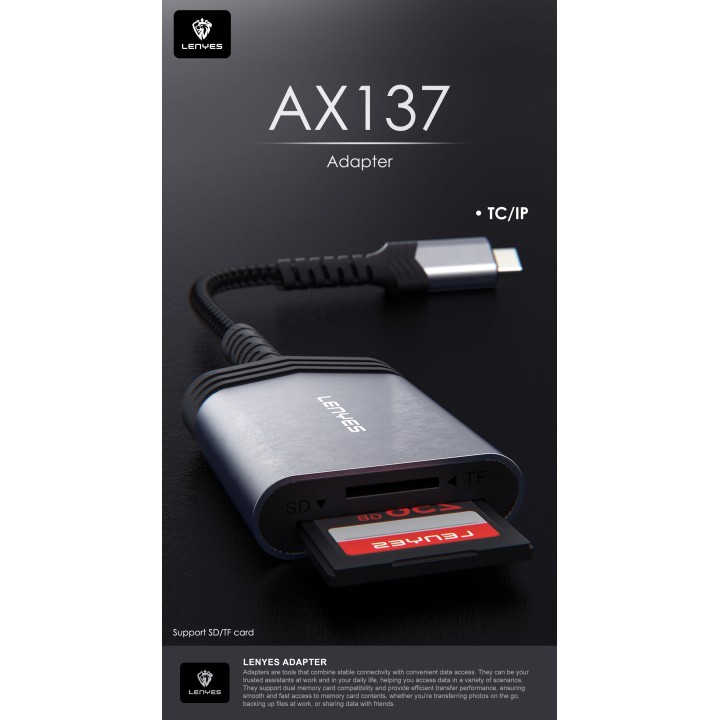 Lector de Tarjetas SD y TF Lenyes AX137-TC – Interfaz USB Tipo-C