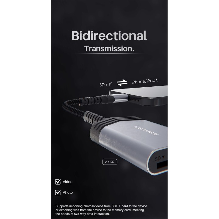 Lector de Tarjetas SD y TF Lenyes AX137-TC – Interfaz USB Tipo-C