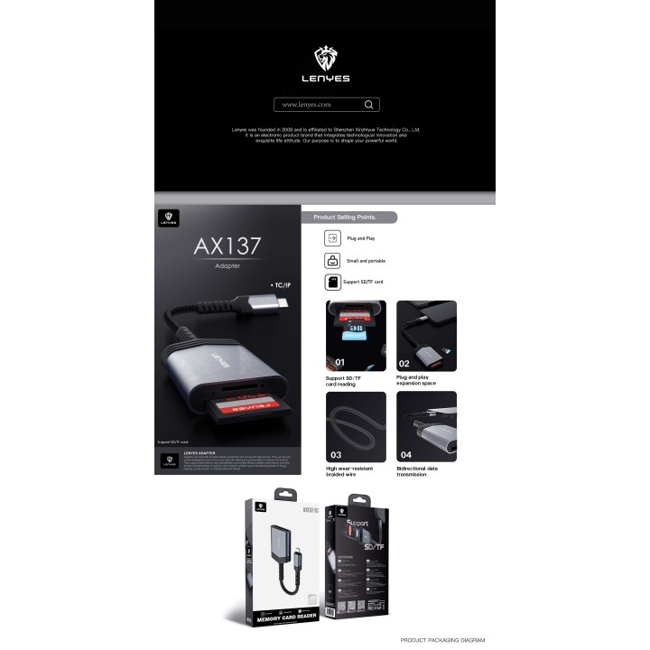Lector de Tarjetas SD y TF Lenyes AX137-TC – Interfaz USB Tipo-C