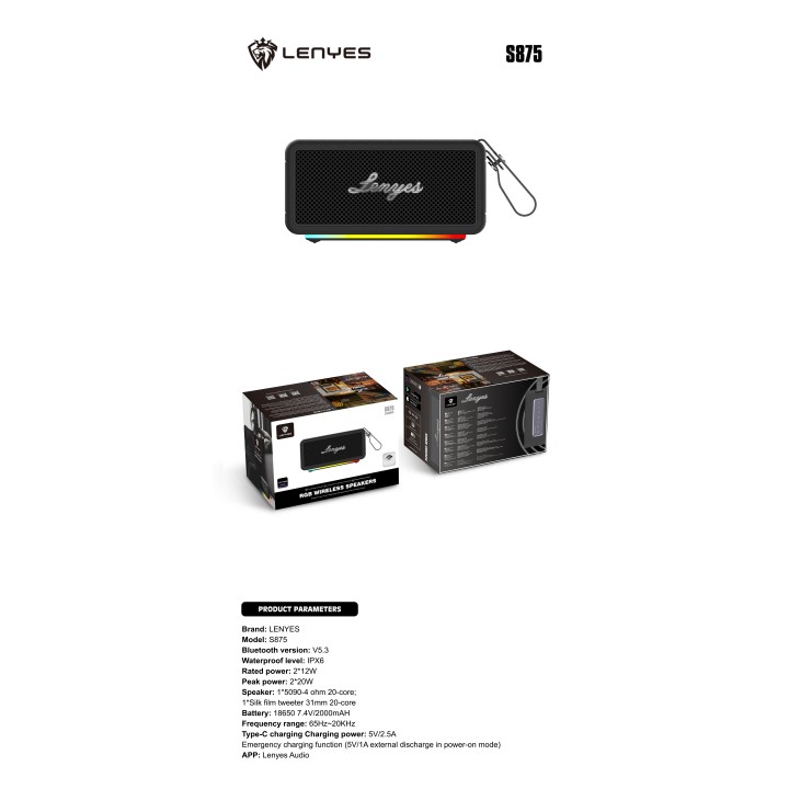 Altavoz Bluetooth Lenyes S875 Elegance Negro – V5.3 40W IPX6
