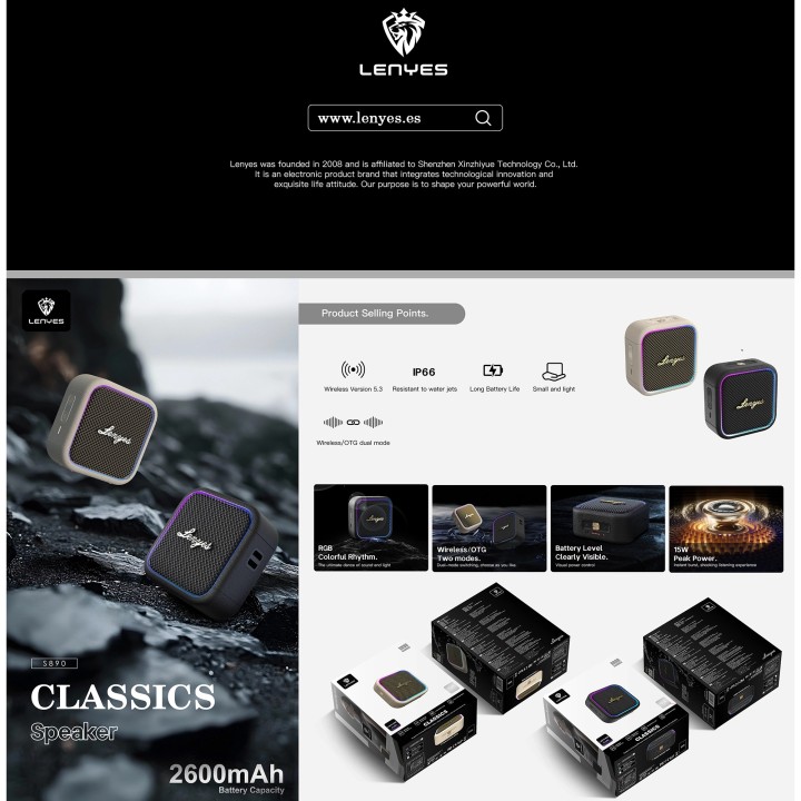 Altavoz Bluetooth Lenyes S890 Classics Negro – V5.3 15W IP66