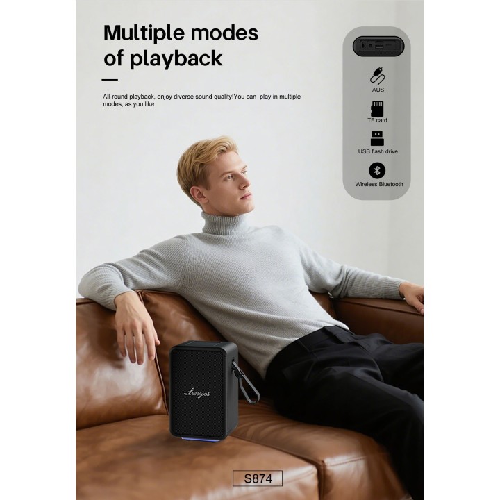 Altavoz Bluetooth Lenyes S874 Elegance Negro – V5.3 15W