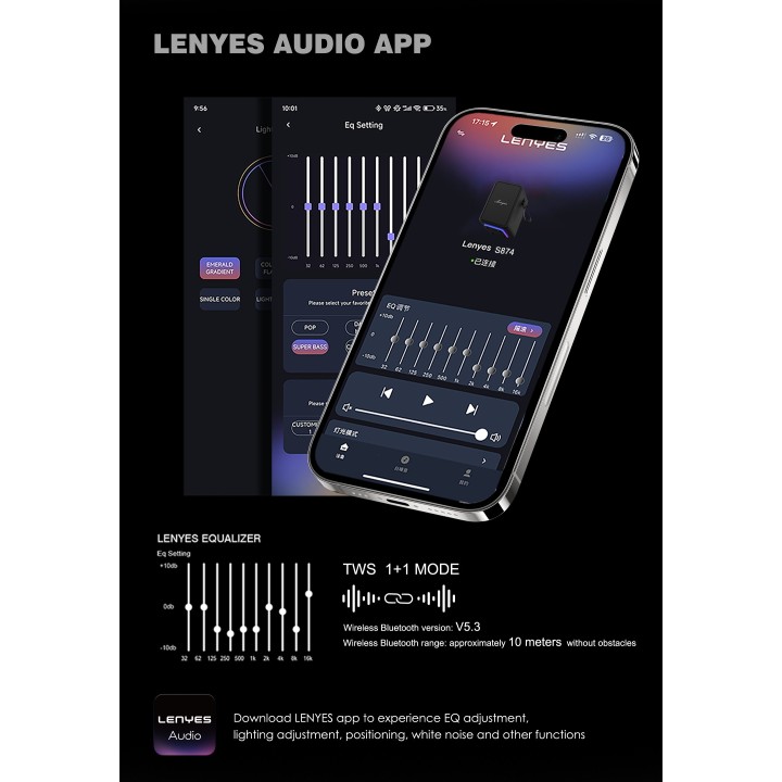 Altavoz Bluetooth Lenyes S874 Elegance Negro – V5.3 15W