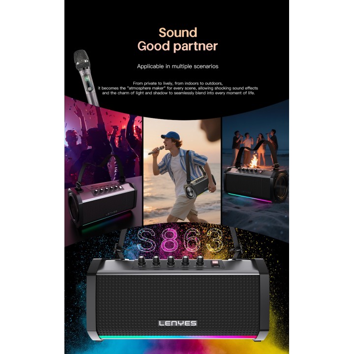 Altavoz para fiestas Lenyes S863 – Altavoz Bluetooth V5.3 160W Peak