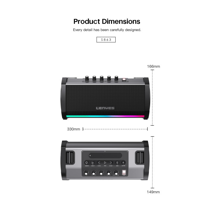 Altavoz para fiestas Lenyes S863 – Altavoz Bluetooth V5.3 160W Peak