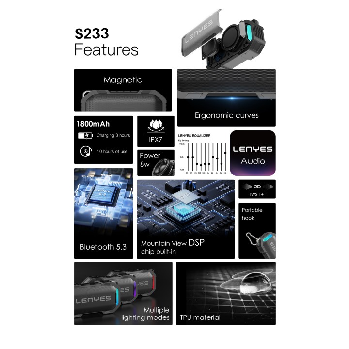 Altavoz Bluetooth Lenyes S233 Rugged – V5.3 12W