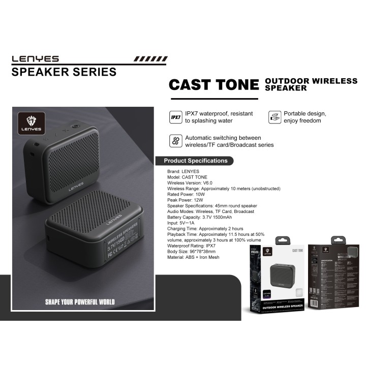 Altavoz Bluetooth Lenyes CastTone – 12W Ultra-Portátil