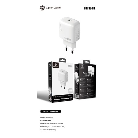Cargador Lenyes LCH90-EU GaN 20W | Carga Rápida PD y Diseño Compacto