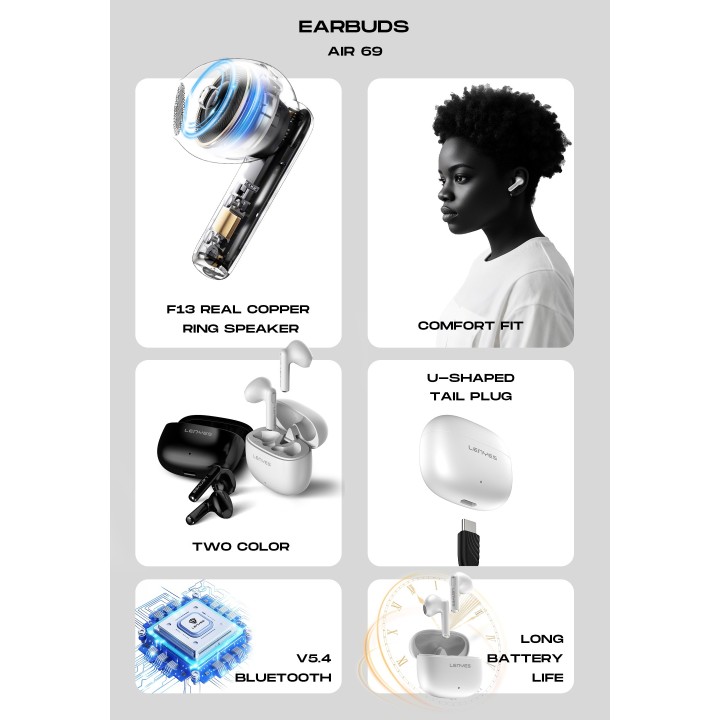 Auriculares TWS Lenyes Air 69 Blanco – Elite TWS