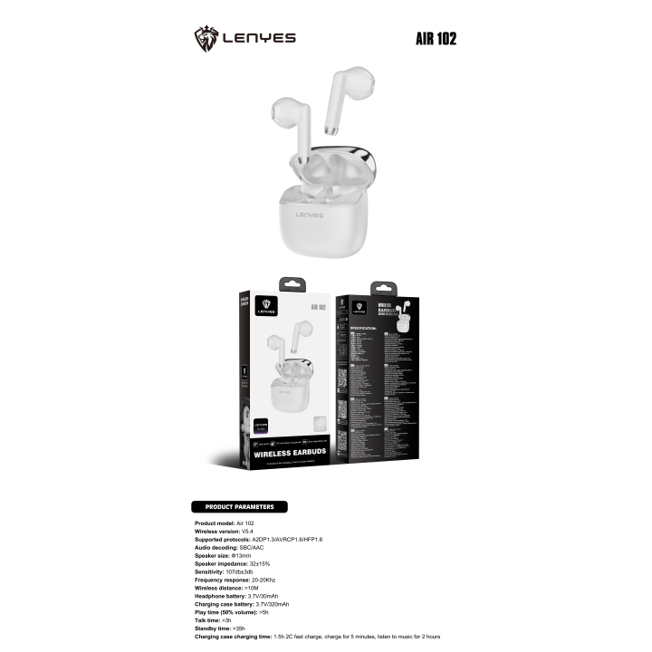 Auriculares TWS Lenyes Air 102 Blanco – Pro TWS