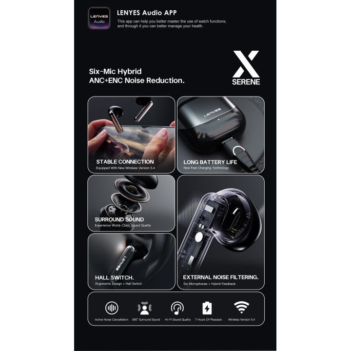 Auriculares TWS Lenyes SreneX Negro – TWS ANC+ENC 6 Micrófonos