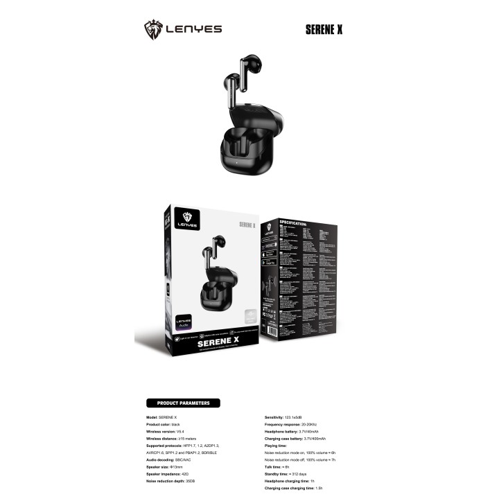 Auriculares TWS Lenyes SreneX Negro – TWS ANC+ENC 6 Micrófonos