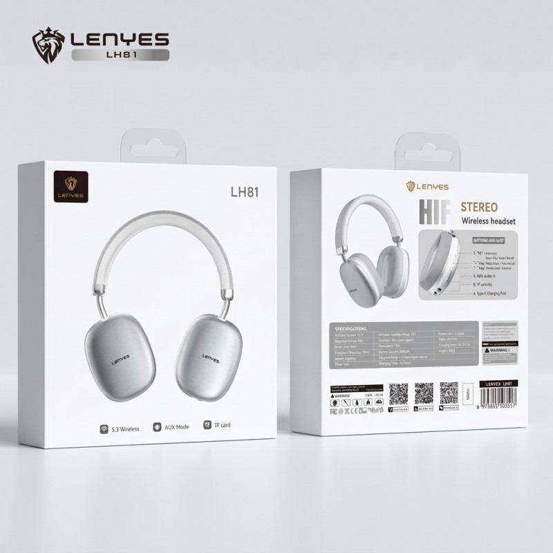 Casco Inalámbrico Bluetooth Lenyes LH81 Plata | Mayorista