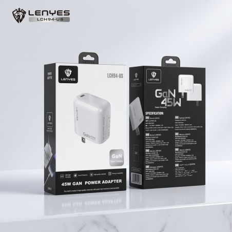 Cargador GaN 45W 1x USB-C Lenyes LCH94-US Blanco | Mayorista