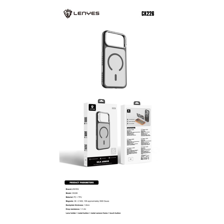 Funda Lenyes CK226: MagSafe con Soporte de Cámara Metálico y Protección N52