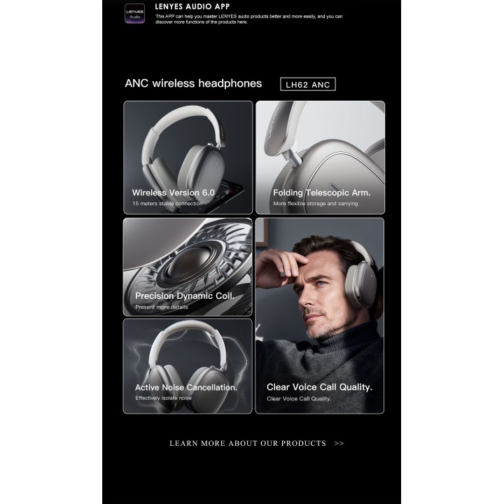 Auriculares Lenyes LH62ANC Negro – Diadema Bluetooth V6.0