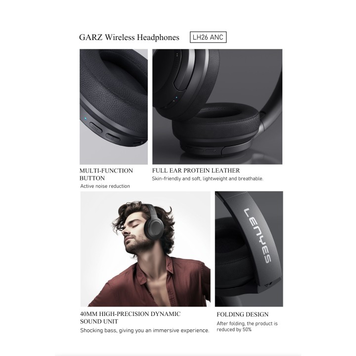 Auriculares de diadema Lenyes LH26ANC Negro – Cascos Bluetooth V5.4