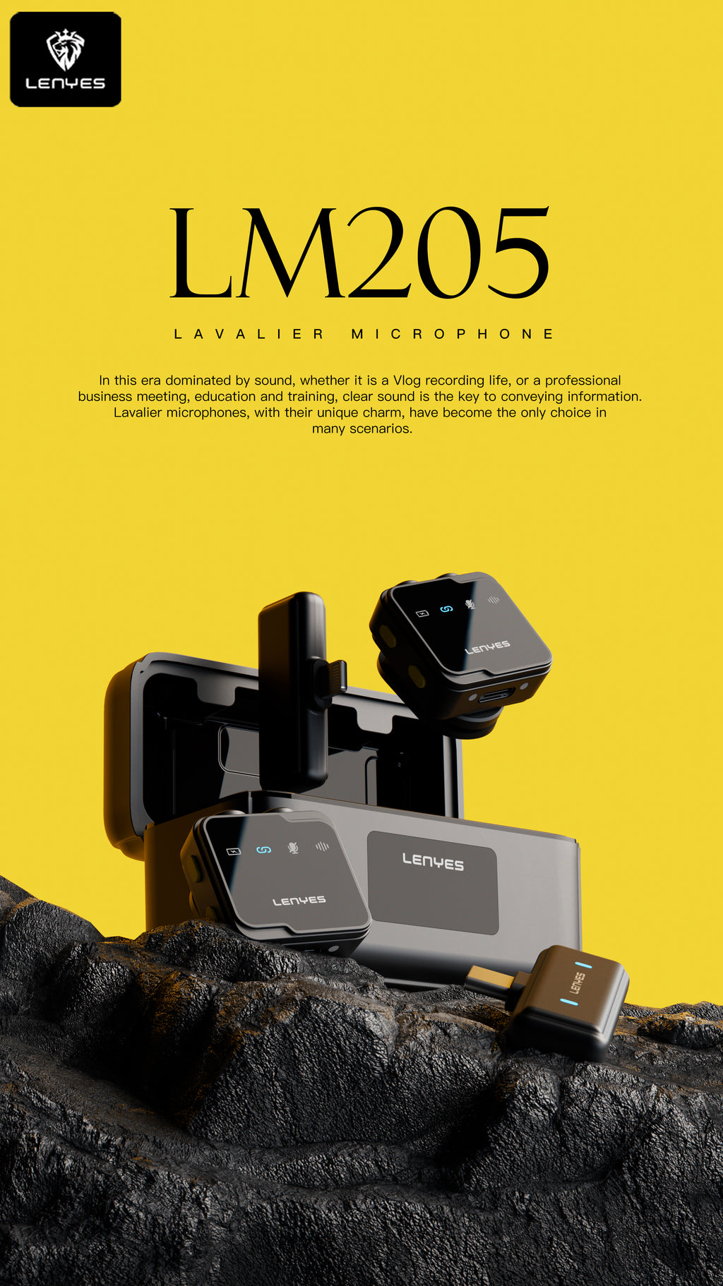 LENYES LM205 Micrófono Lavalier Inalámbrico Dual AI USB-C Lightning 6h 20m Negro