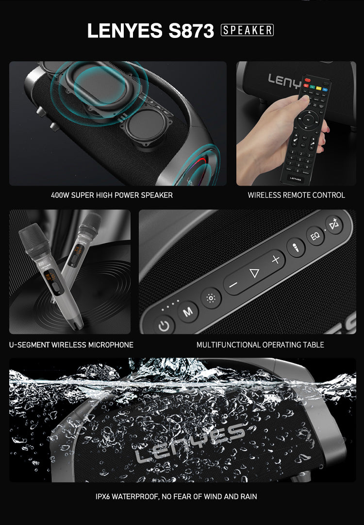 LENYES S873 Altavoz Bluetooth Premium IPX6 TWS Alta Resolución Negro