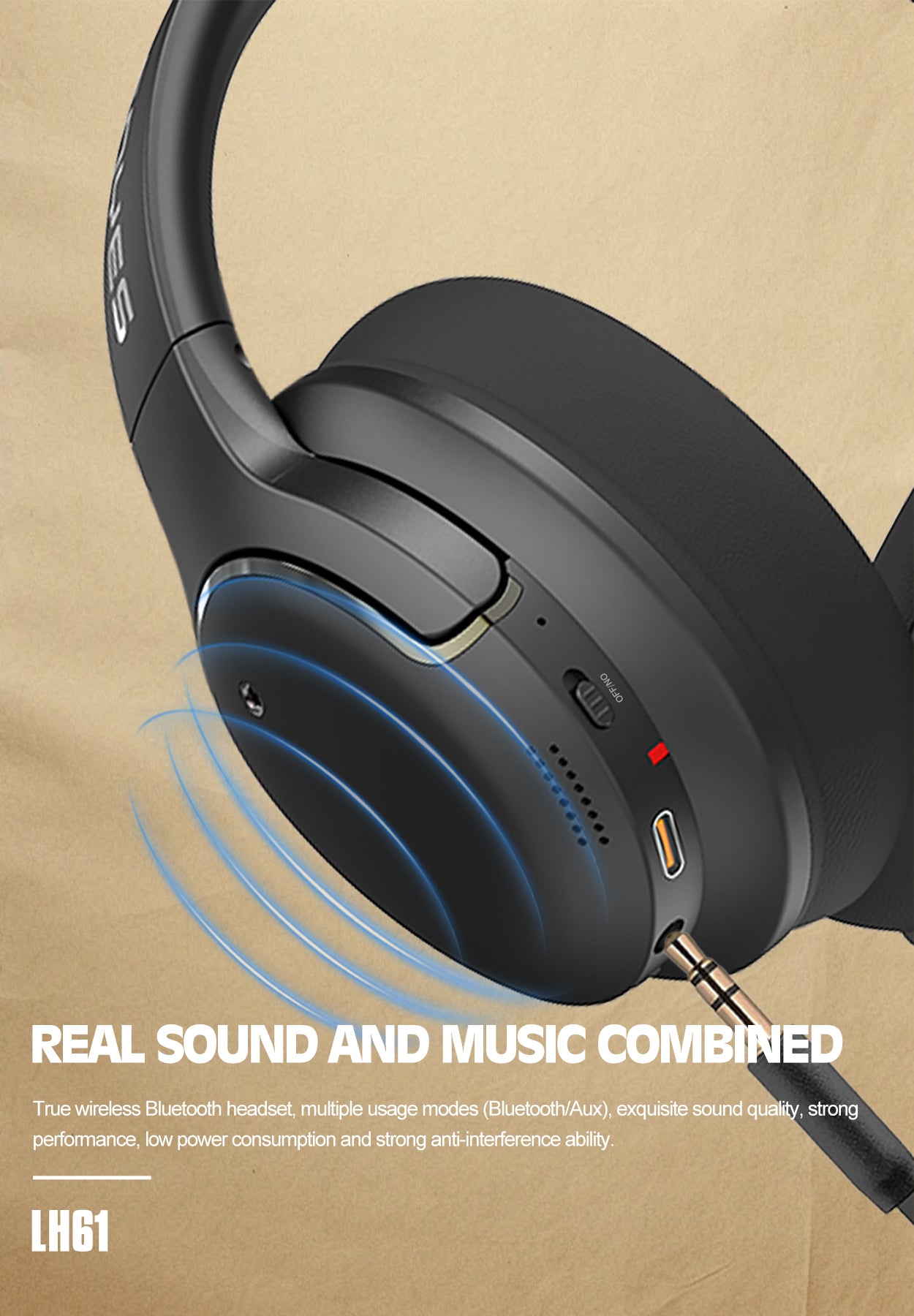 LENYES LH61 Auriculares Bluetooth 40mm Plegables Dual Modo Negro