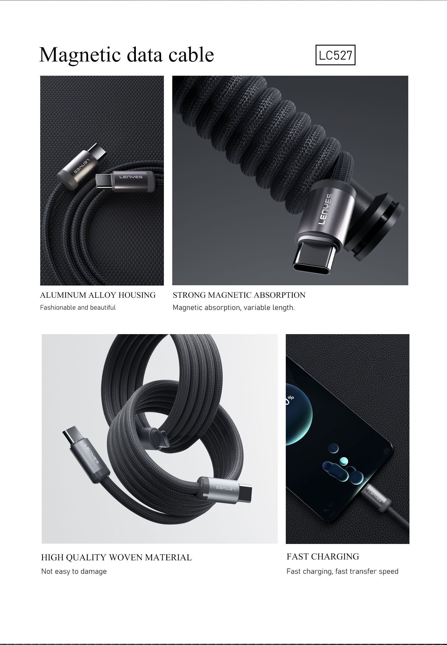 Cable Magnético 60W Lenyes LC527 Type-C
