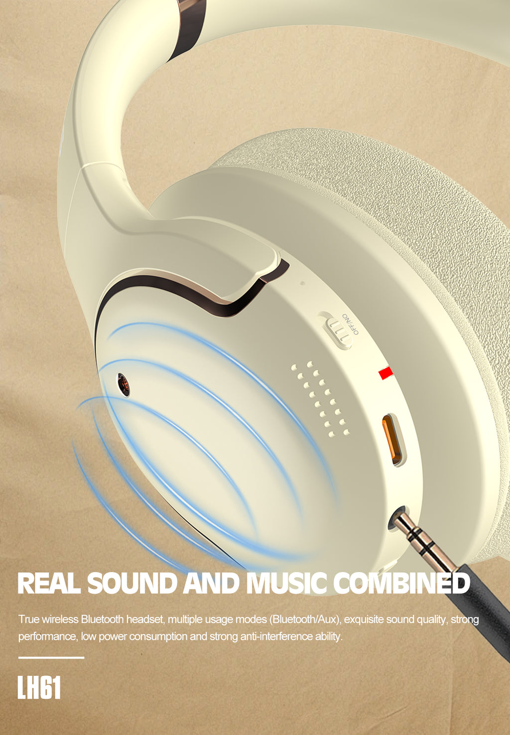LENYES LH61 Auriculares Bluetooth 40mm Plegables Dual Modo Blanco