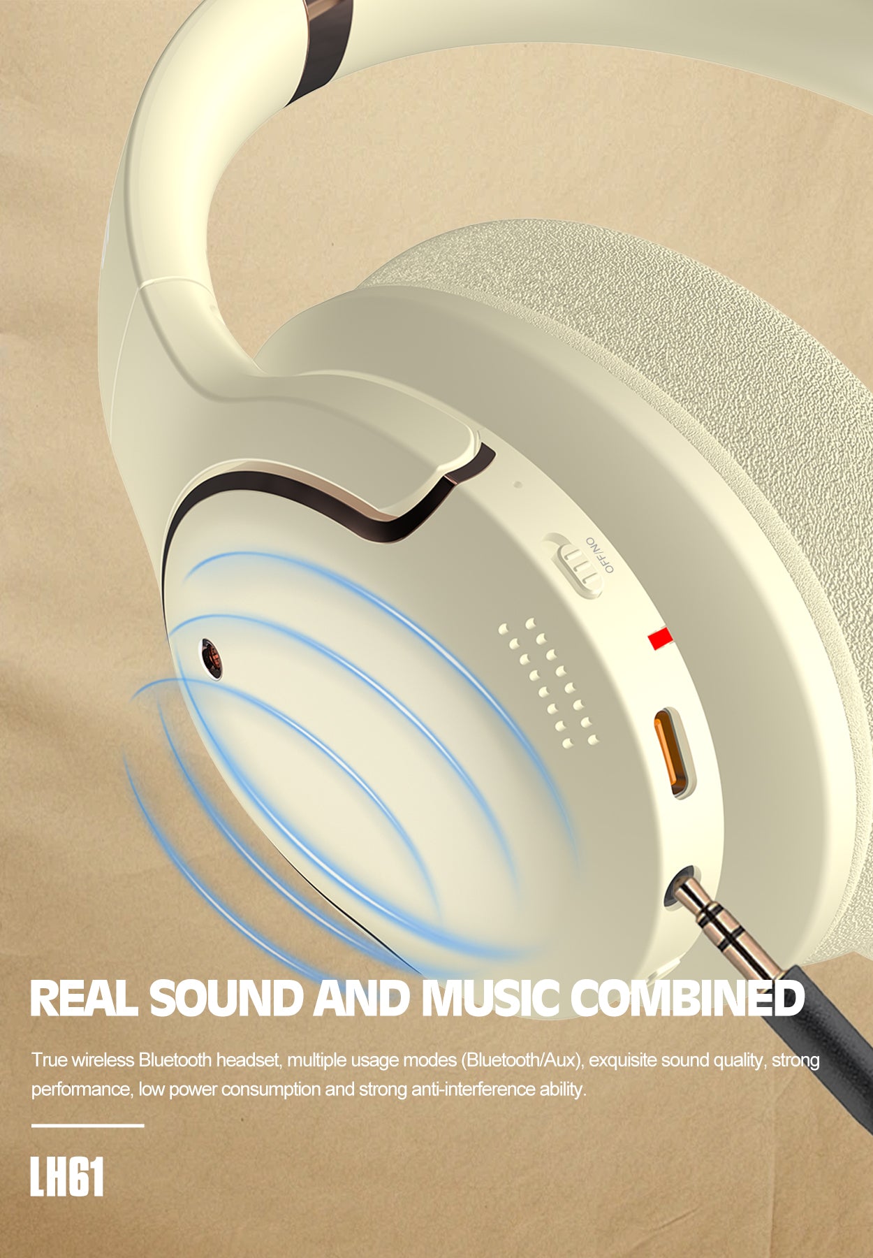 LENYES LH61 Auriculares Bluetooth 40mm Plegables Dual Modo Blanco