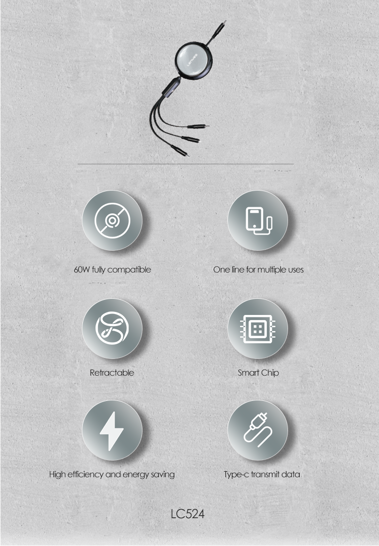 Cable Retráctil 3 en 1 - 60W LENYES LC524