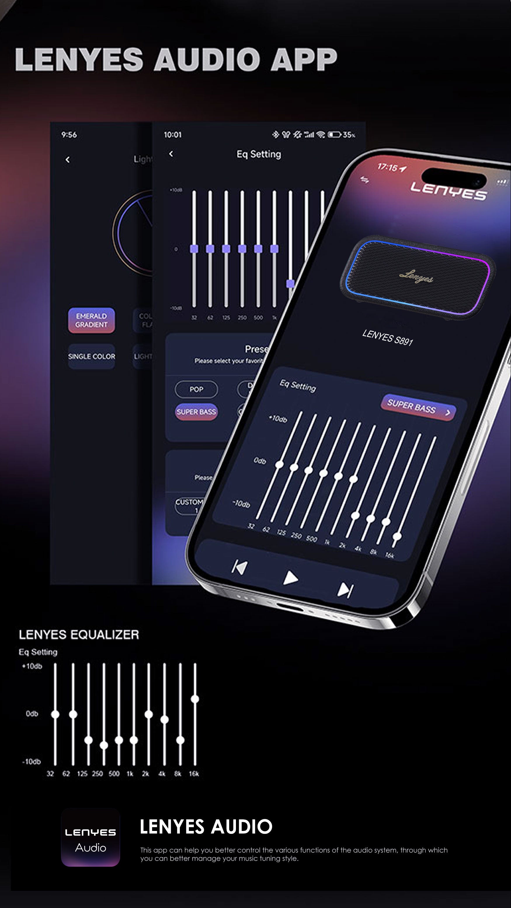 LENYES S891 Altavoz Bluetooth Potencia Extrema IPX6 TWS 15 Horas Negro