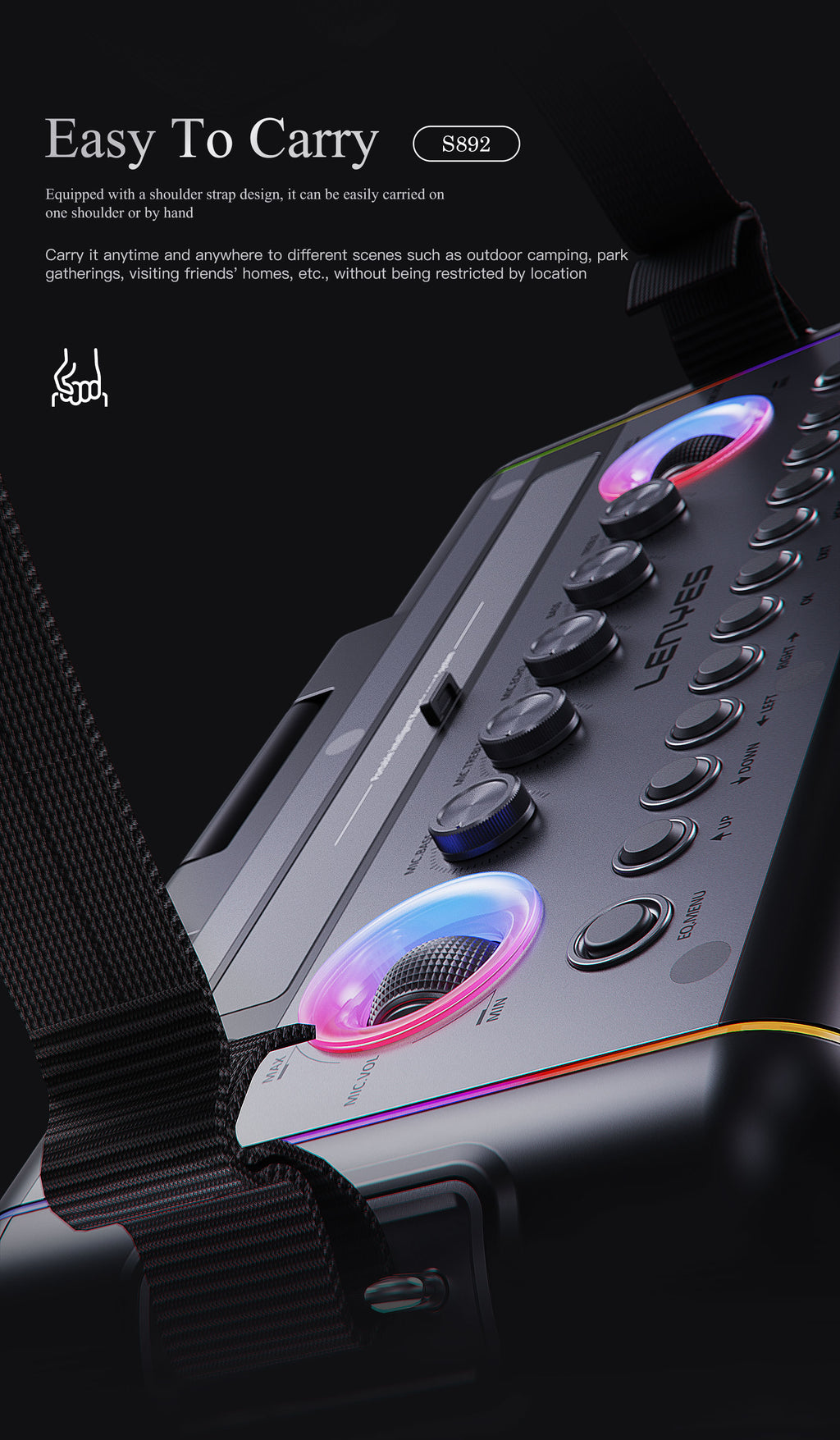 LENYES S892 Altavoz Bluetooth Profesional IPX6 TWS 15h + 2 Micrófonos Negro