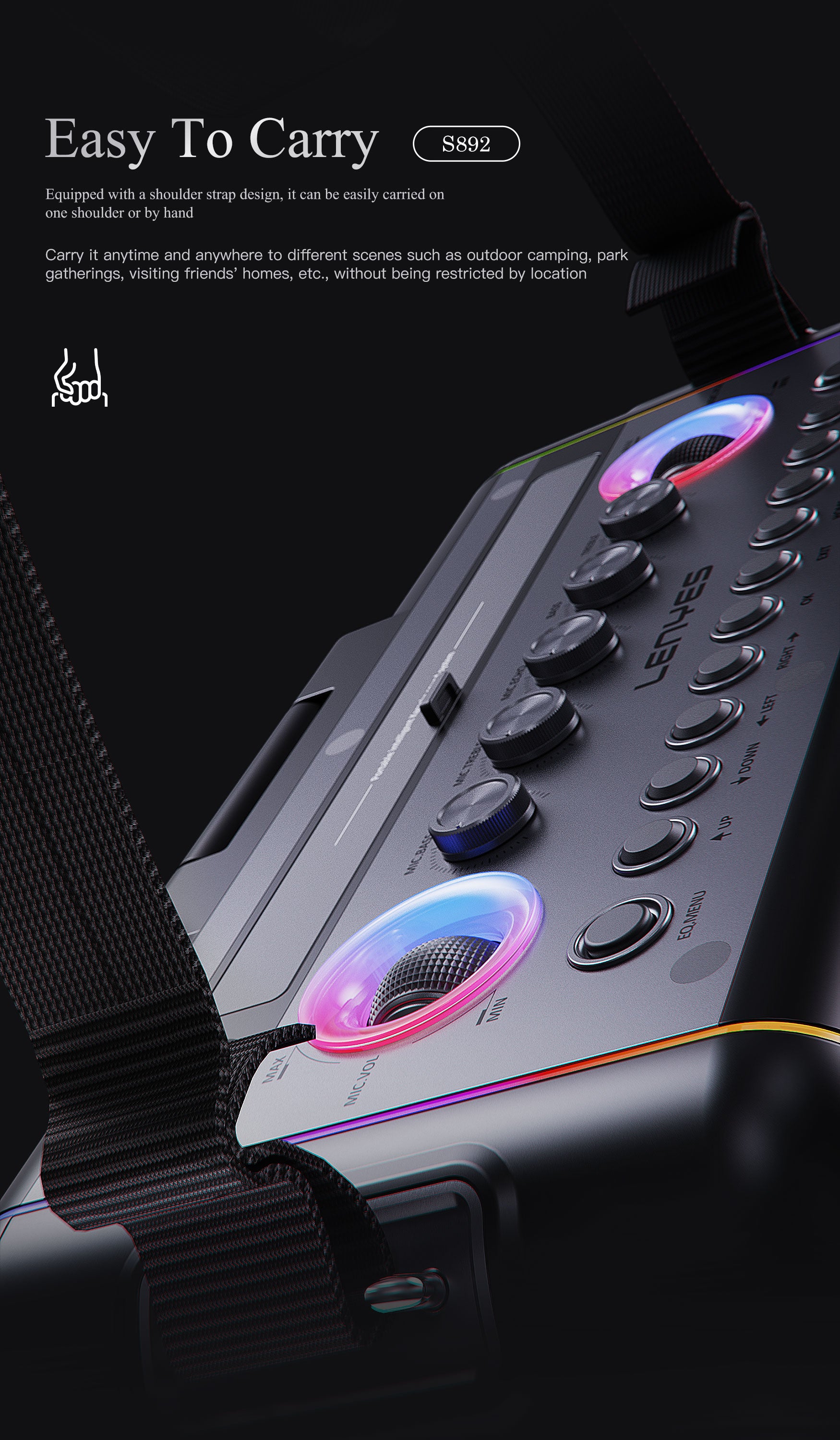 LENYES S892 Altavoz Bluetooth Profesional IPX6 TWS 15h + 2 Micrófonos Negro