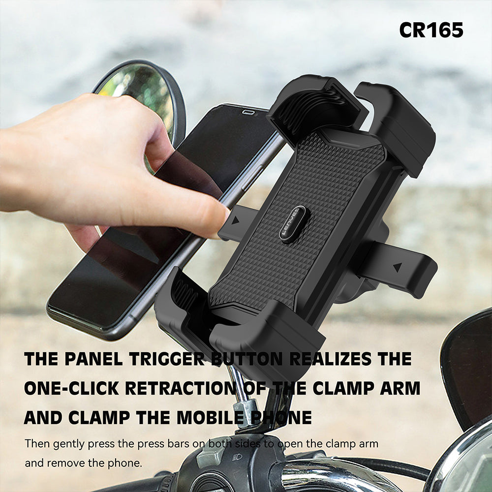 LENYES CR165 Soporte Móvil Moto Bicicleta 360° Ball Head One-Click Silicona Negro