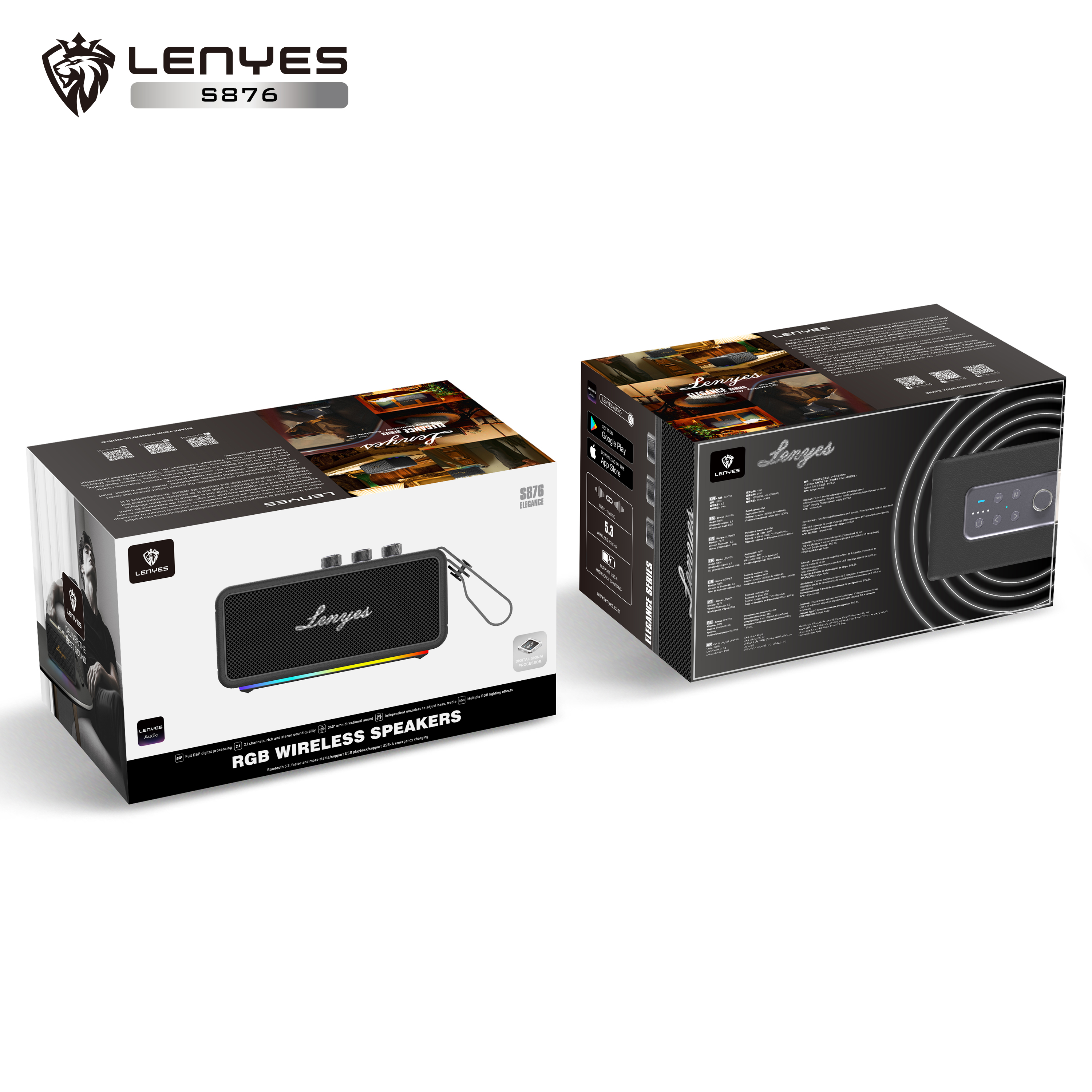 LENYES S876 Altavoz Bluetooth Inalámbrico IPX6 TWS Alta Fidelidad Negro